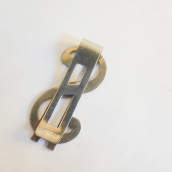 VINTAGE  STAINLESS STEEL MONEY CLIP DOLLAR SIGN $ - Picture 2 of 2